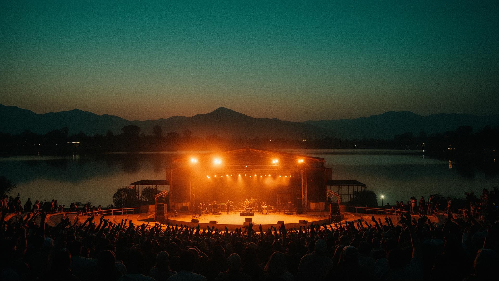 The Rock Musicarium amphitheatre at dusk by Rawal Lake